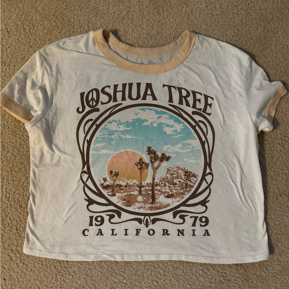 Wound Up White and Brown Crop Top with Joshua Tree Design